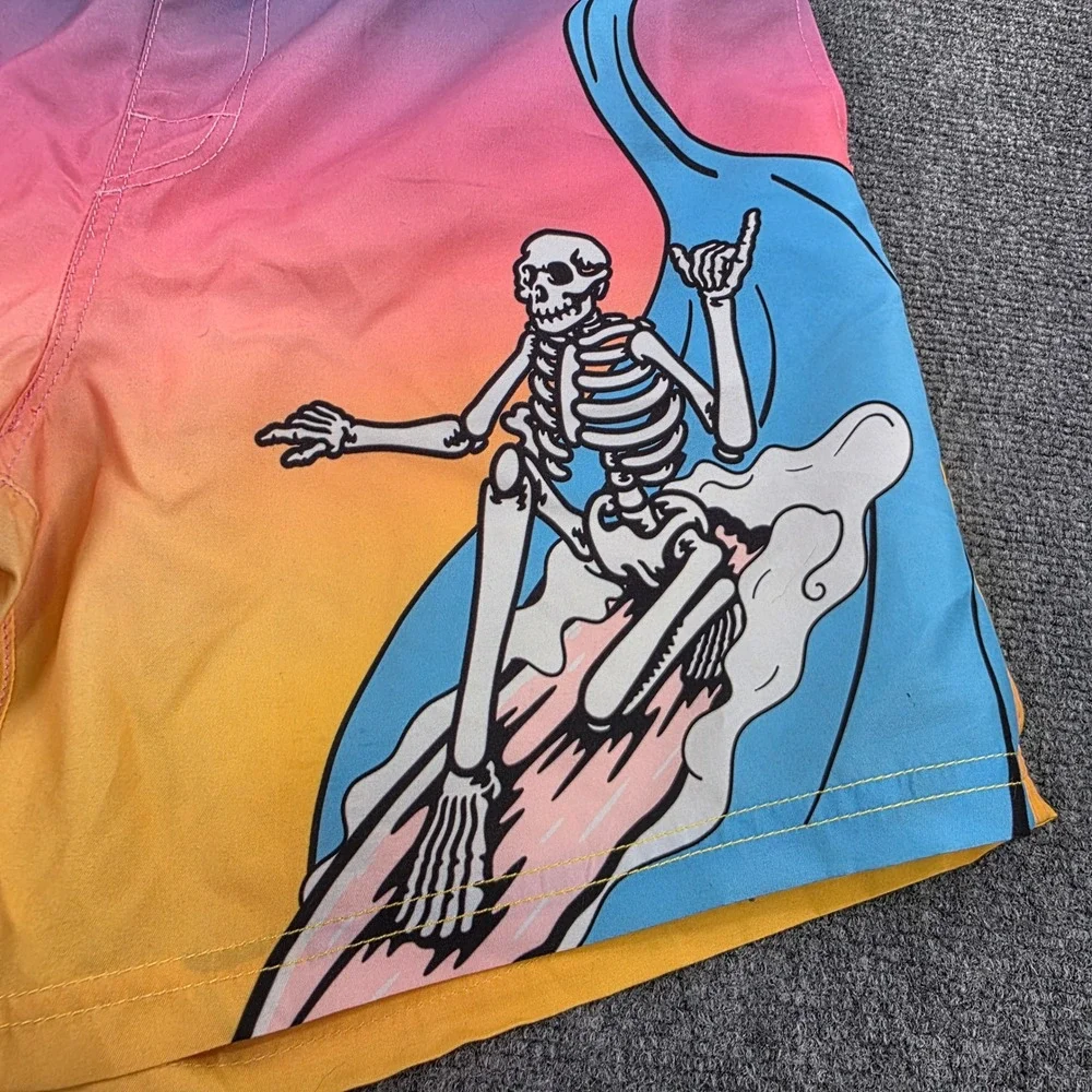 Men's XL Chemistry Skeleton Surfing Graphic Swim Trunks Gradient‎ Colors